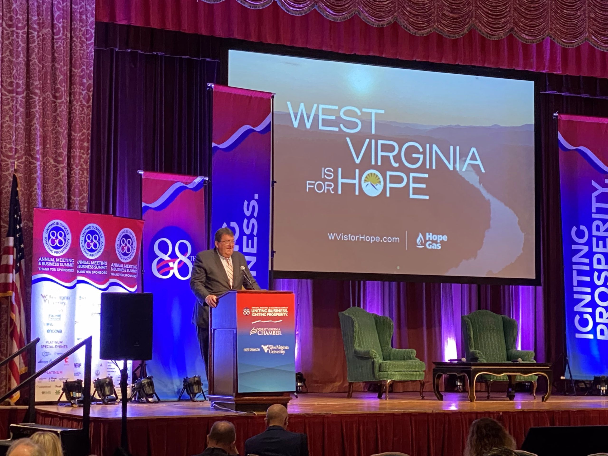 Morgan O'Brien speaking at the launch of West Virginia is for Hope