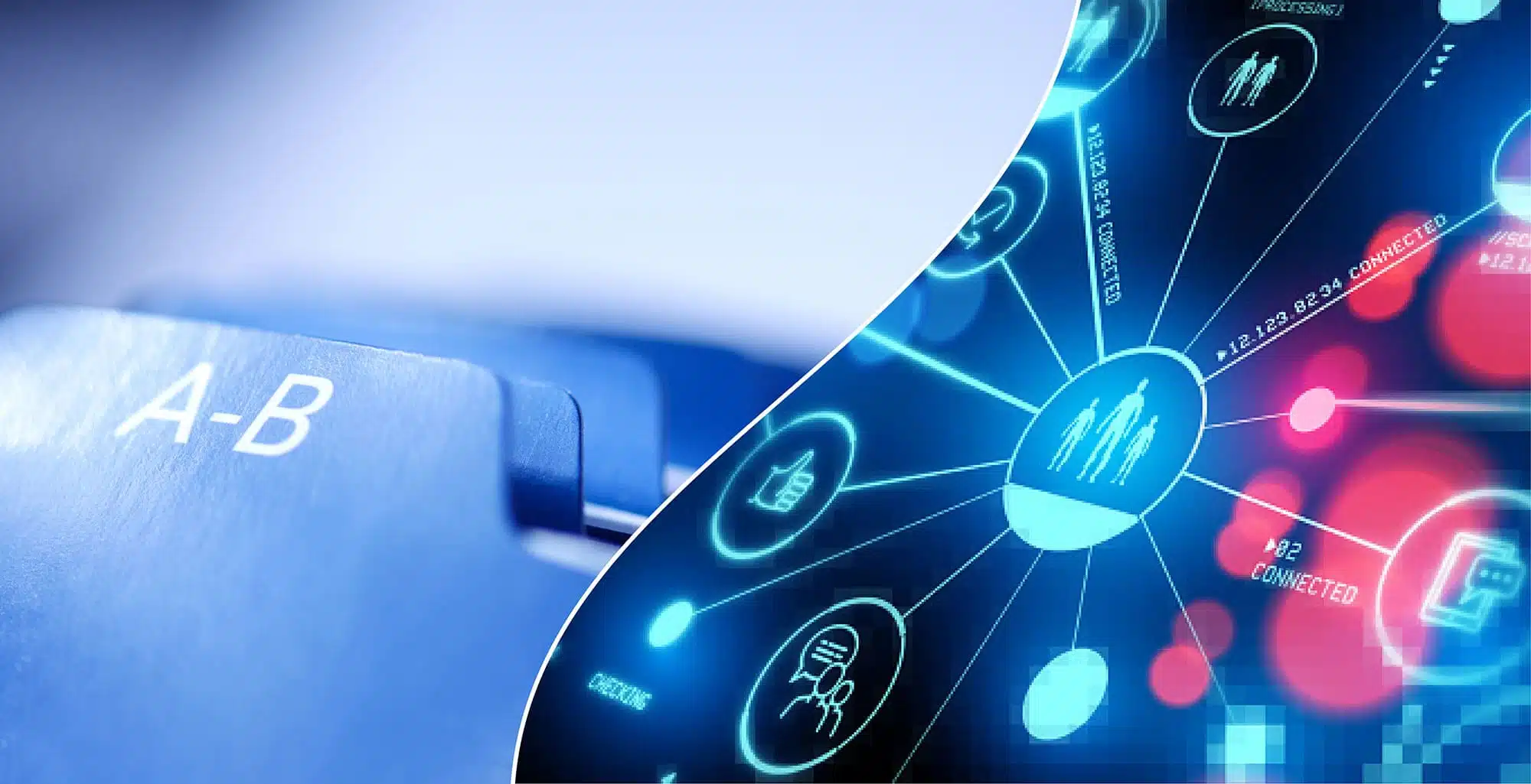 A split graphic of a file tab and a digital network interface representing advocacy and organization.