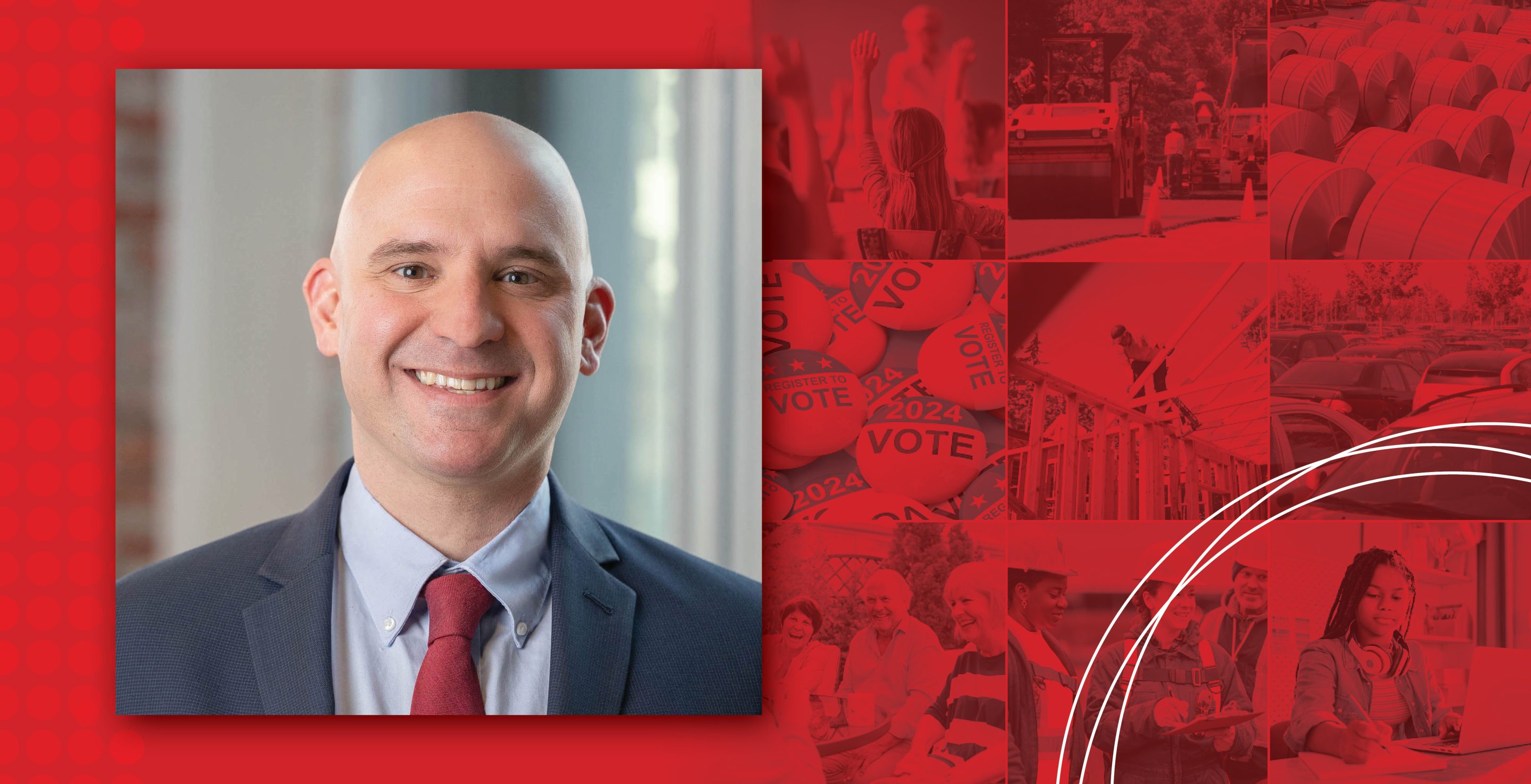 Perspectives Profiles Brian Abela A professional headshot of Brian Abela positioned next to a collage of community-focused photos.